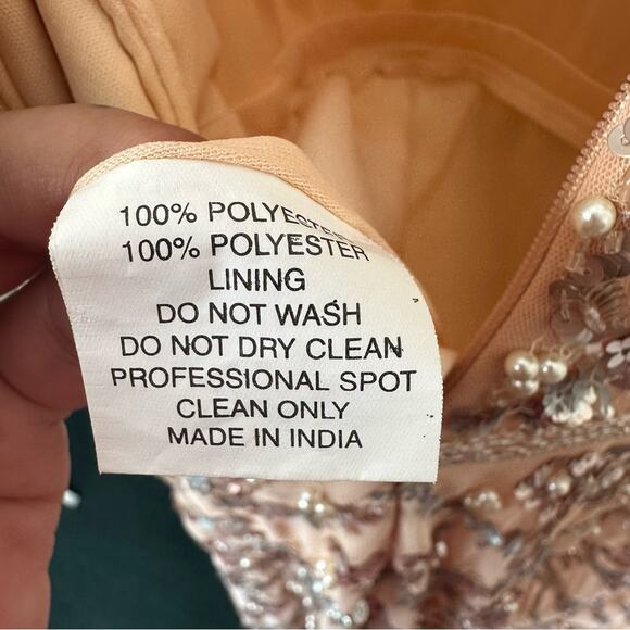 Mac Duggal Pink Embellished Illusion High Neck Long Sleeve A Line Gown Size 18 - Picture 11 of 13